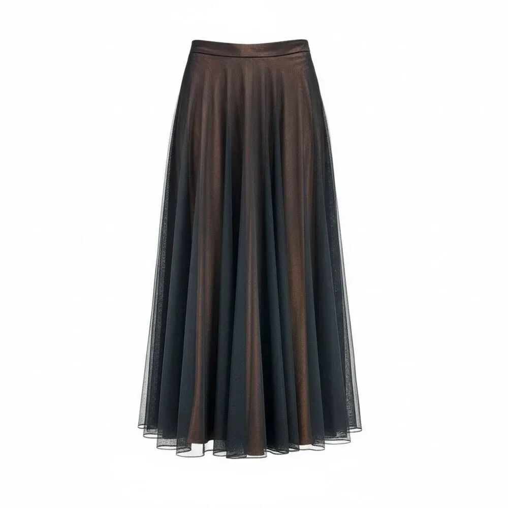 Black Tulle Full Maxi Skirt Copper Taffeta Evening Goth Fairycore Romantic Sz 8